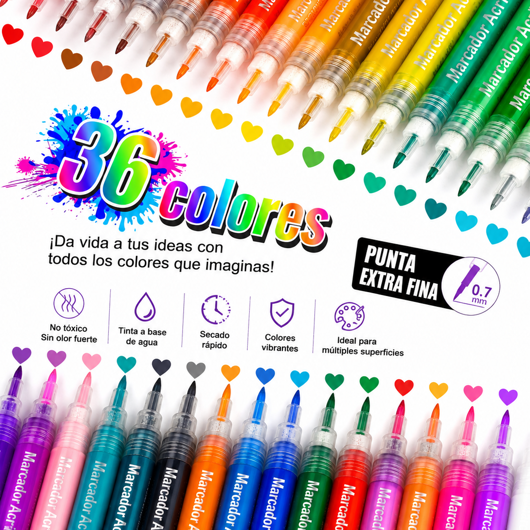 Marcadores de Pintura Acrílica / 36 Colores Punta Extrafina